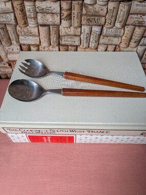 Vintage Stainless Steel and Teak Salad Servers | Japan Mid Century Modern